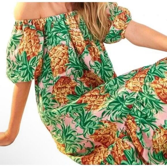 FARM RIO Pineapple Garden Linen Dress Size XS belted Hawaiian tropical - Picture 4 of 9